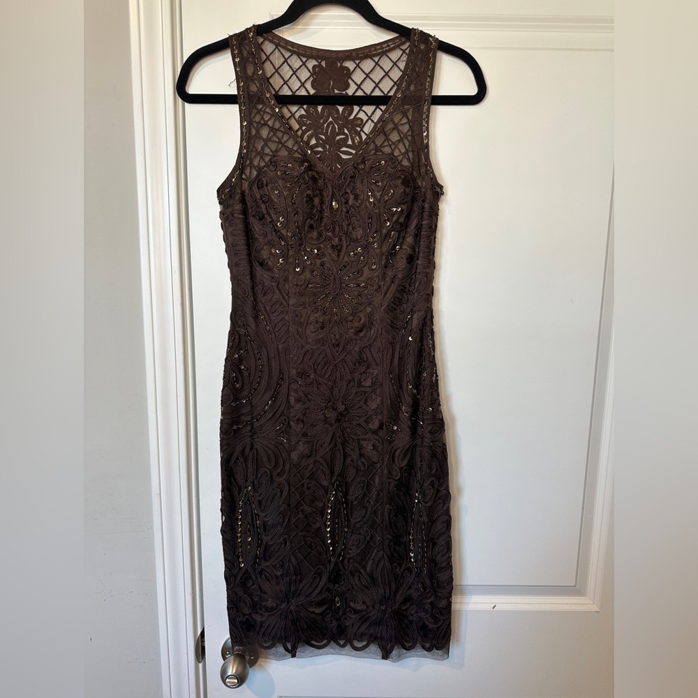 Sue Wong Chocolate Embellished Midi Dress